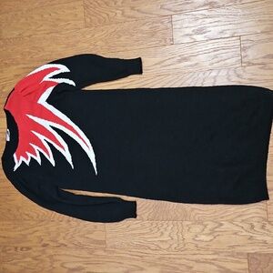 Vintage 80s Sweater Dress Red Lightning Sunshine / Starshine Size Large